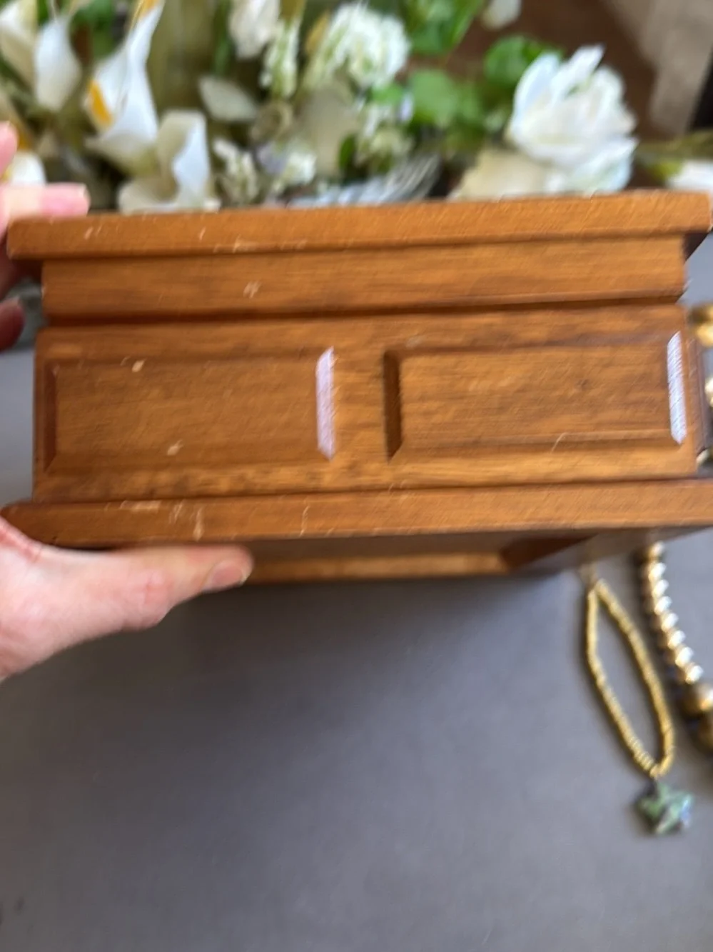 Vintage Wooden Jewelry Organizer Box Orange Velvet Interior Silver Studs